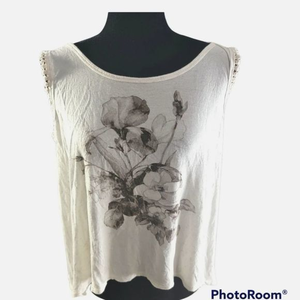 Hepburn‎ Apparel brand sleeveless Blouse size large Ivory and brown floral